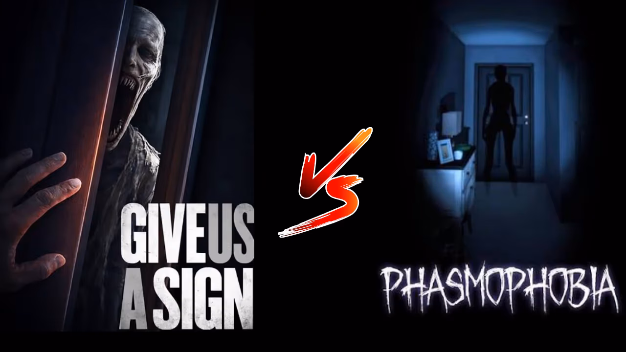 Crossing blue and green flashlight beams illuminate a ghost reaching for an EMF meter in a dark Phasmophobia hallway
