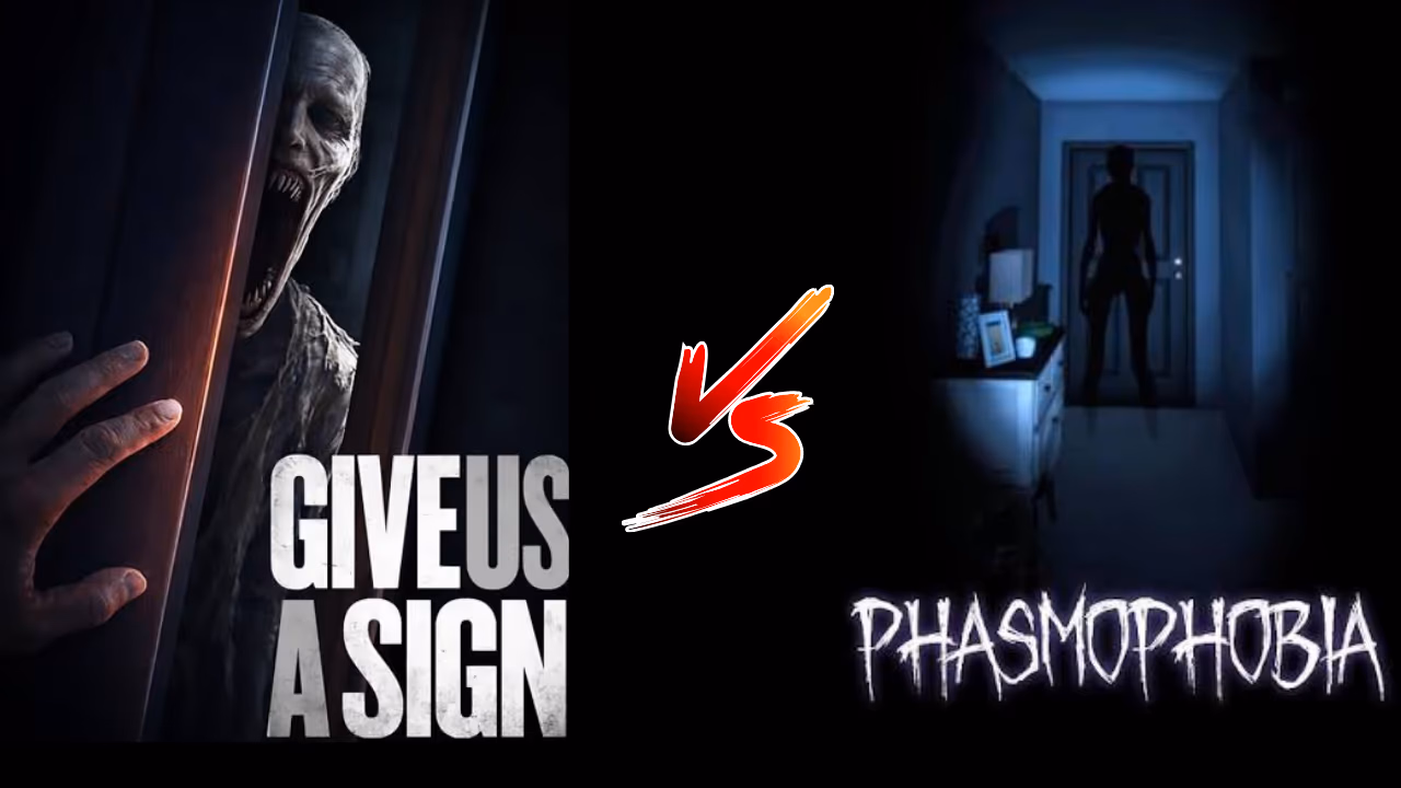 Crossing blue and green flashlight beams illuminate a ghost reaching for an EMF meter in a dark Phasmophobia hallway