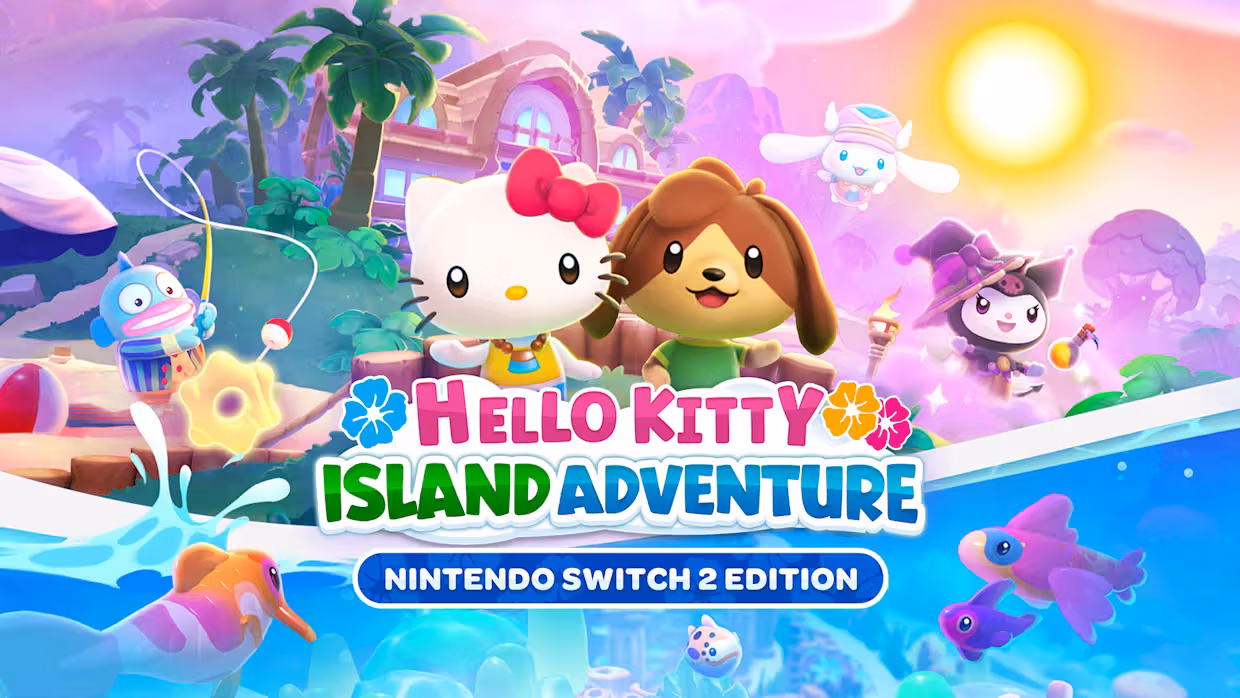 Hello Kitty and friends on a tropical island in a promo for Hello Kitty Island Adventure: Nintendo Switch 2 Edition